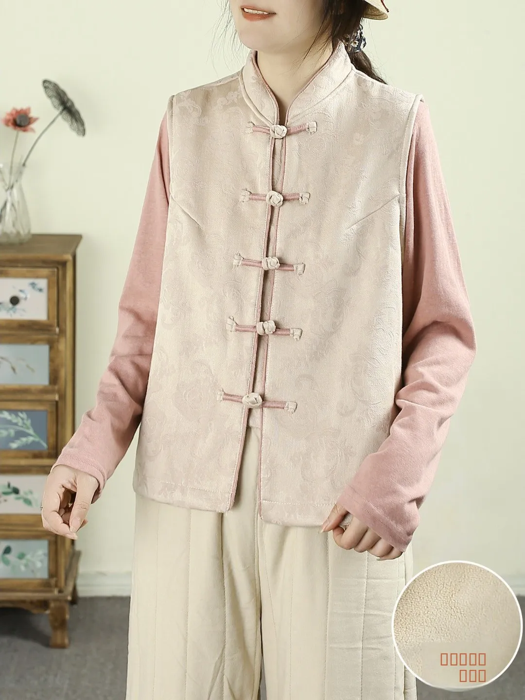 

Handmade Embroidered Thiened Autumn Winter Vest New Chinese Sle Buttoned Fce-lined Commuter Sle Pure Color Design