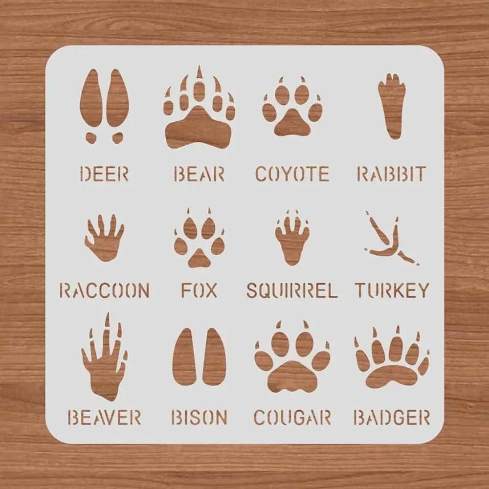 12 Type Animal Footprint Paw Stencils, 12x12