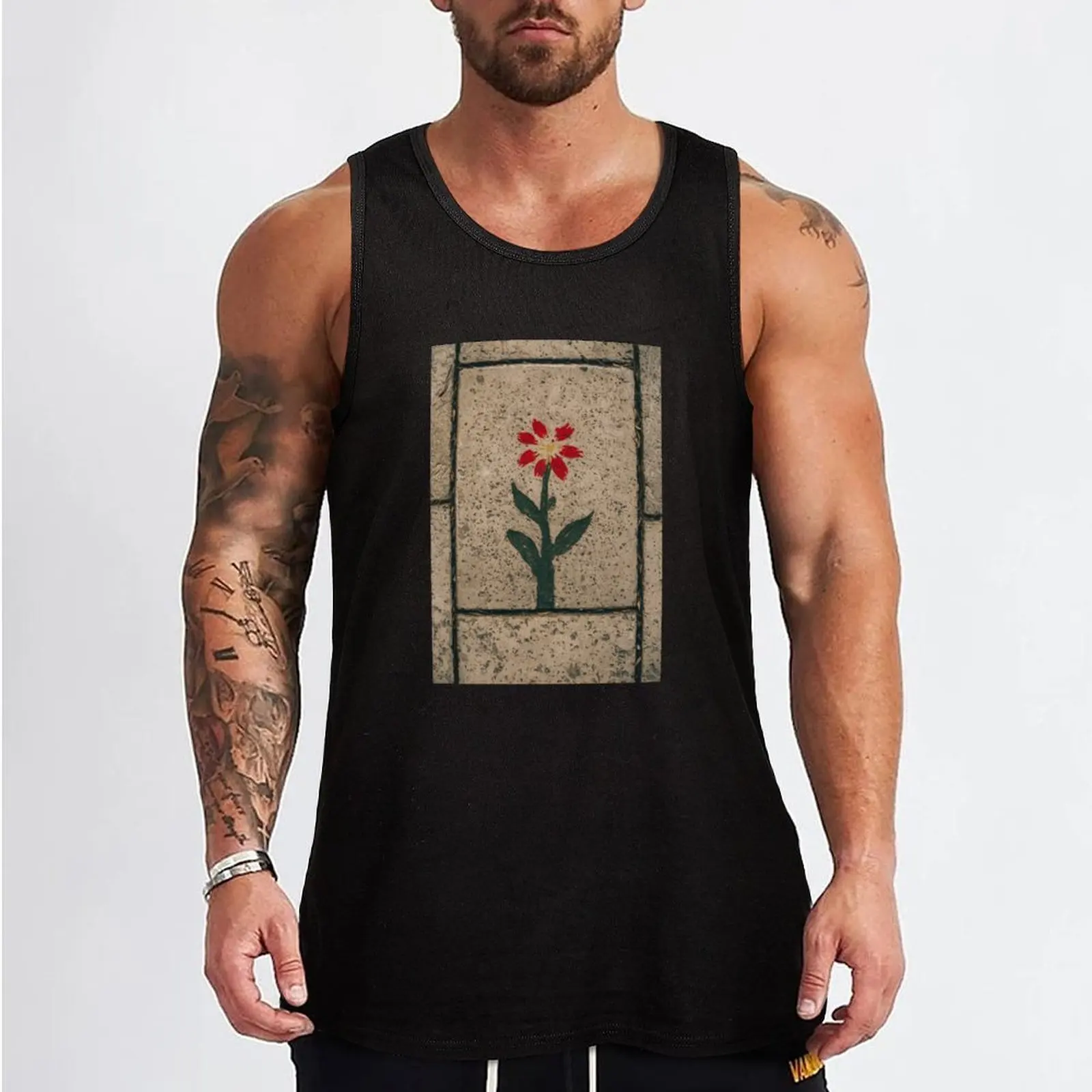 Flower Stencil Graffiti Tank Top Sports shirt man Men's sleeveless