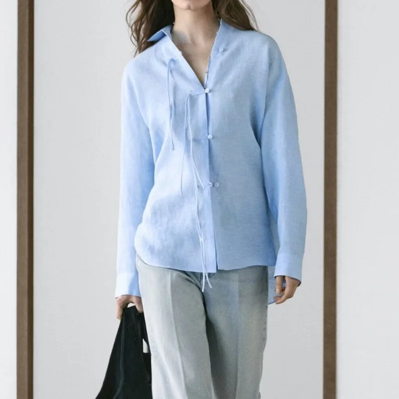 New 2026 Autumn Women's Casual Long Sleeve Shirt Versatile Design Chinese Style Top Comfortable Breathable Skin-friendly