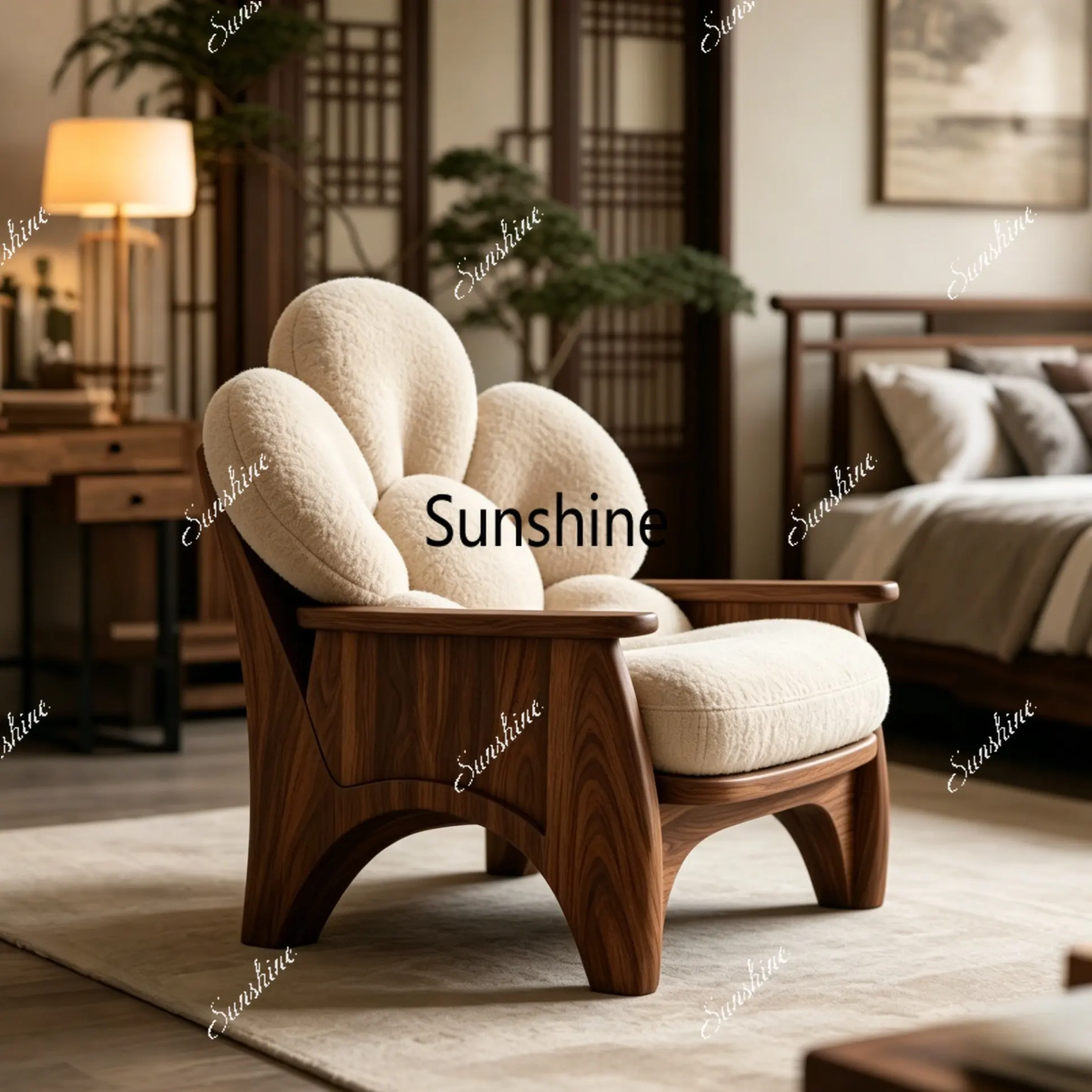 

Solid wood single sofa balcony high-end living room lazy chair