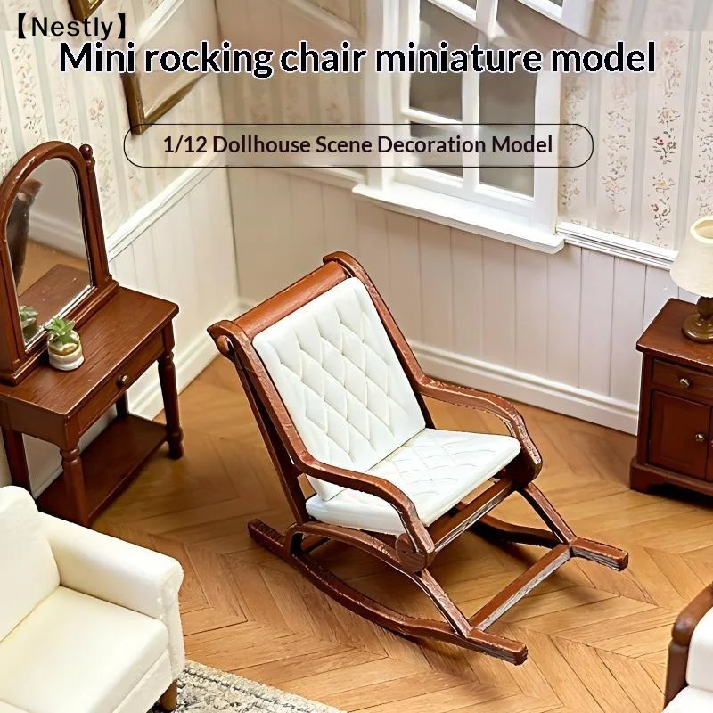 Miniature Rocking Chair Ornament 1/12 Dollhouse Recliner Model Dollhouse Furniture Decoration Micro Scene Photography Prop〔Nest〕
