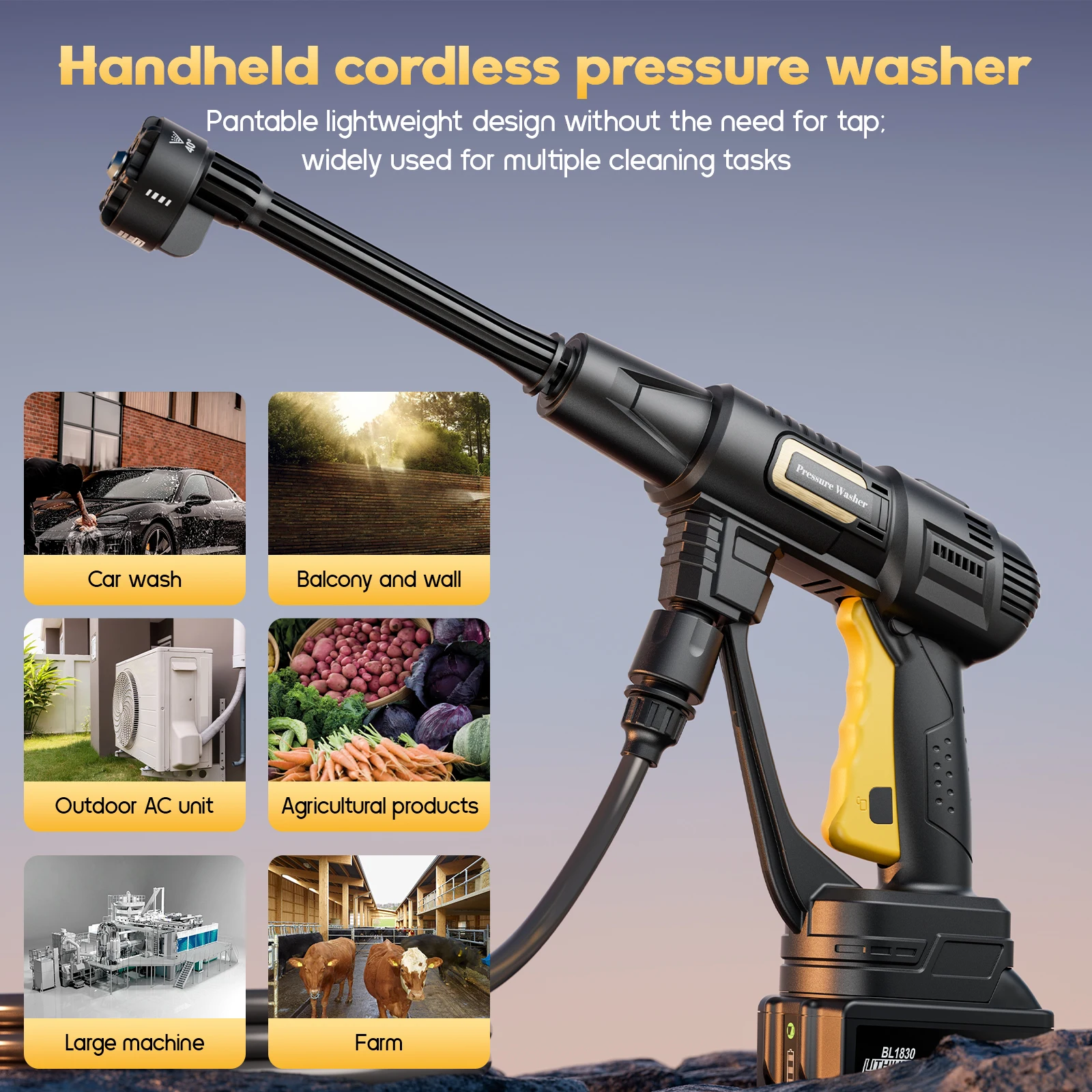 Bonacell New High Pressure Car Wash Washer Gun Cordless Car Washing Machine Adjustable Long Water Pipe For Makita 18V Battery