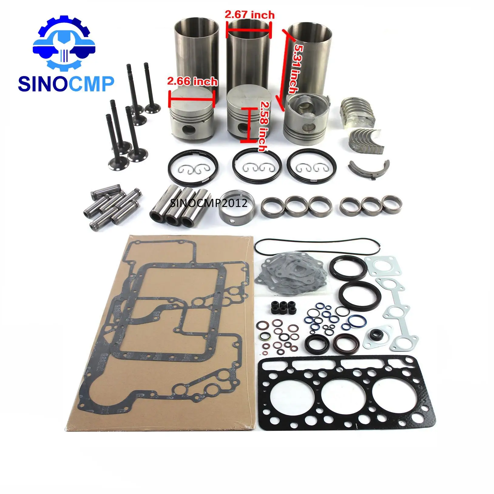 D750 D750-B Engine Overhual Rebuild Kit & Valves For Bobcat B5200 B7100HST Tractor Loader Truck Excavator Repair Parts