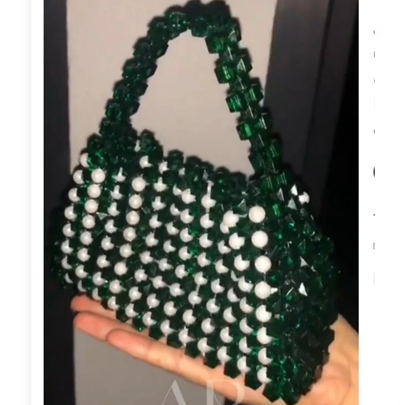 

Acrylic Bead Handmade Women's Bag Casual Versatile Color Blocking Design Small Square Bags For Women Commuting Shopping Handbag