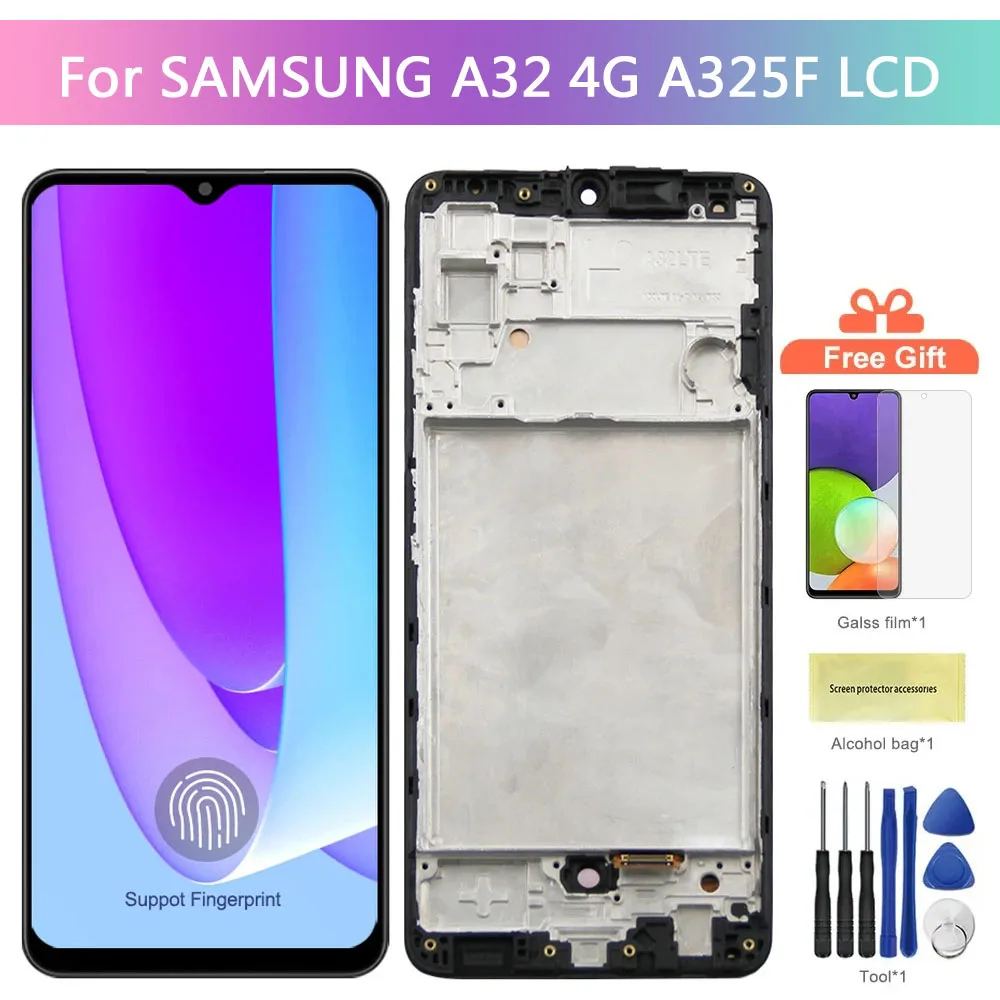 A32 Super Amoled Screen Assembly for Samsung Galaxy A32 A325 A325F Lcd Display Digital Touch Screen Replacement with Frame