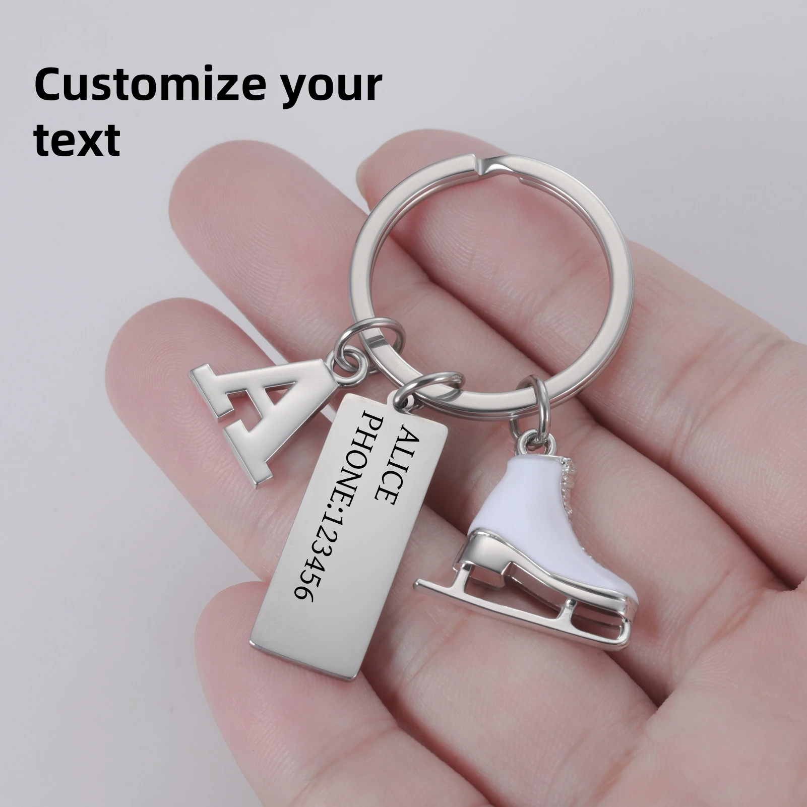 Unift Custom Name Skating Shoe Keychain for Women Men Stainless Steel Personalized Ice Skater Keyring Car Bag Accessories Gift