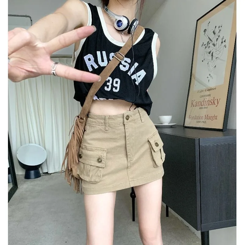 Sexy High Wiast Denim Mini Skirt Women Vintage Girl Slim Fit Skirts Female Korean Style Pocket Jean Shorts Skirt Y2k Mujer New