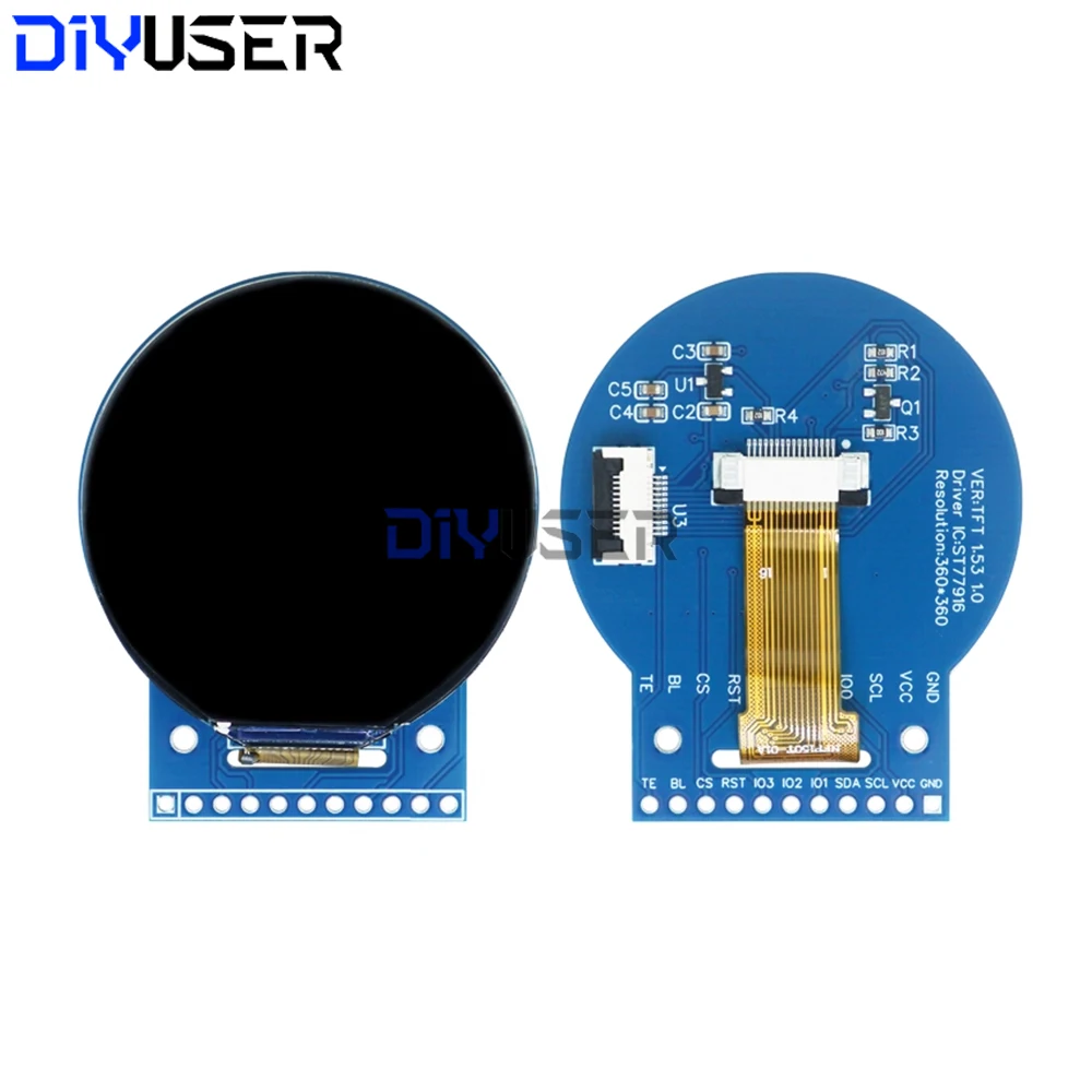 DIYUSER 1.53 Inch Round TFT LCD Display 360x360 ST77916 QSPI Interface Color Screen for Smart Watch DIY