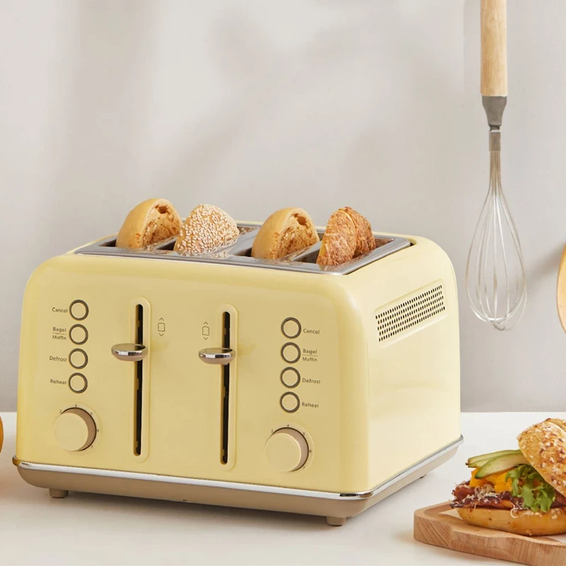 ZKRetro Classic Wide Slots Automatic 4 Slice Breakfast Sandwich Bread Maker Toaster