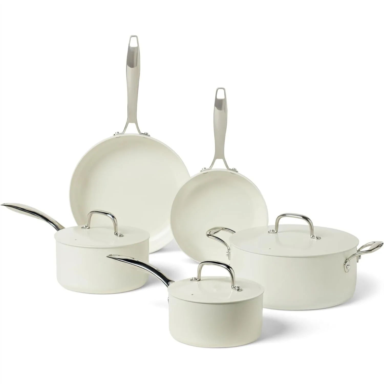 8-Piece Nonstick Ceramic Cookware Set, Pots and Pans, Dishwasher Safe, Oven Safe, Induction Compatible, Ivory