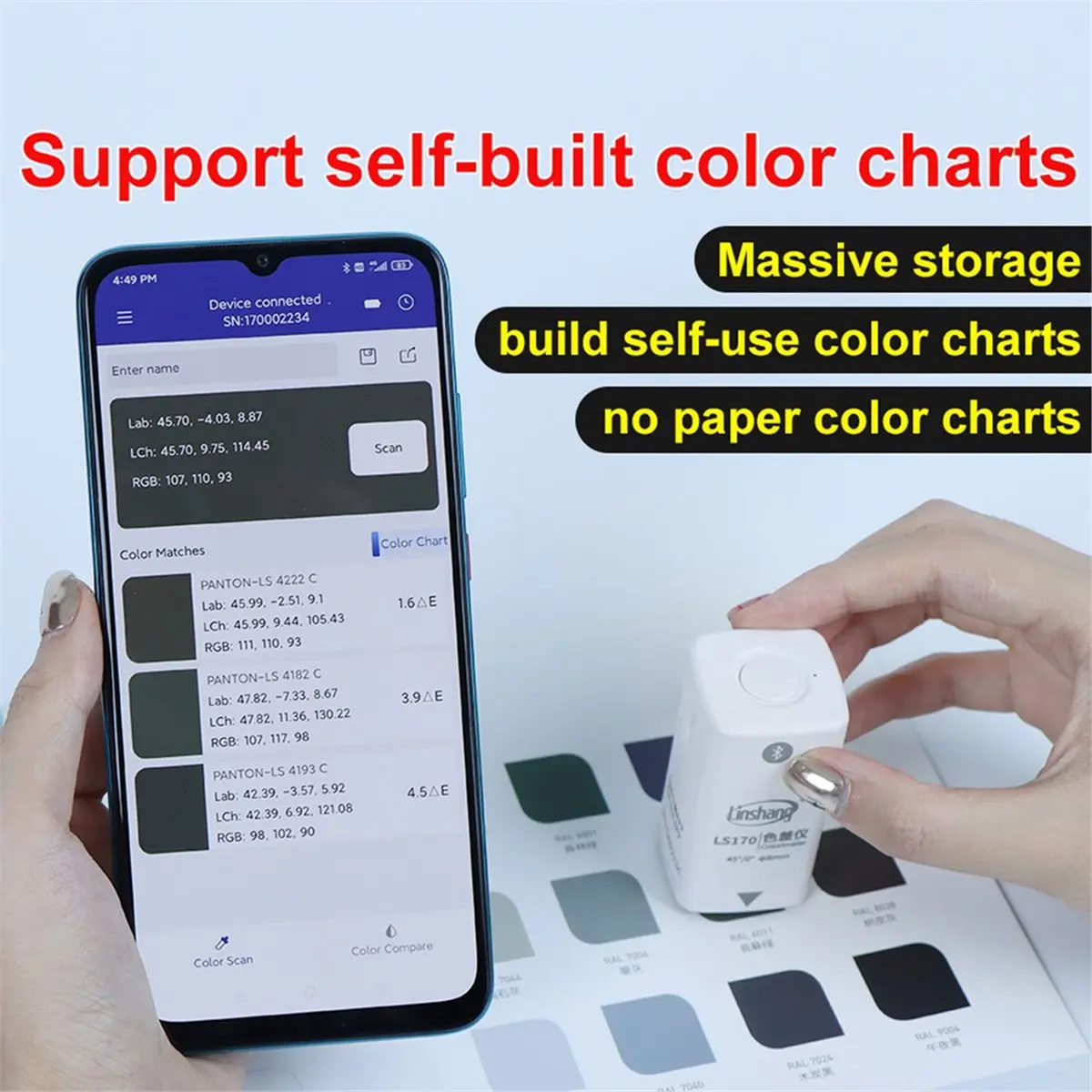 Pocket Colorimeter Digital PantoneC/TPG Color Reader Bluetooth CIE LAB RGB Color Meter LS170