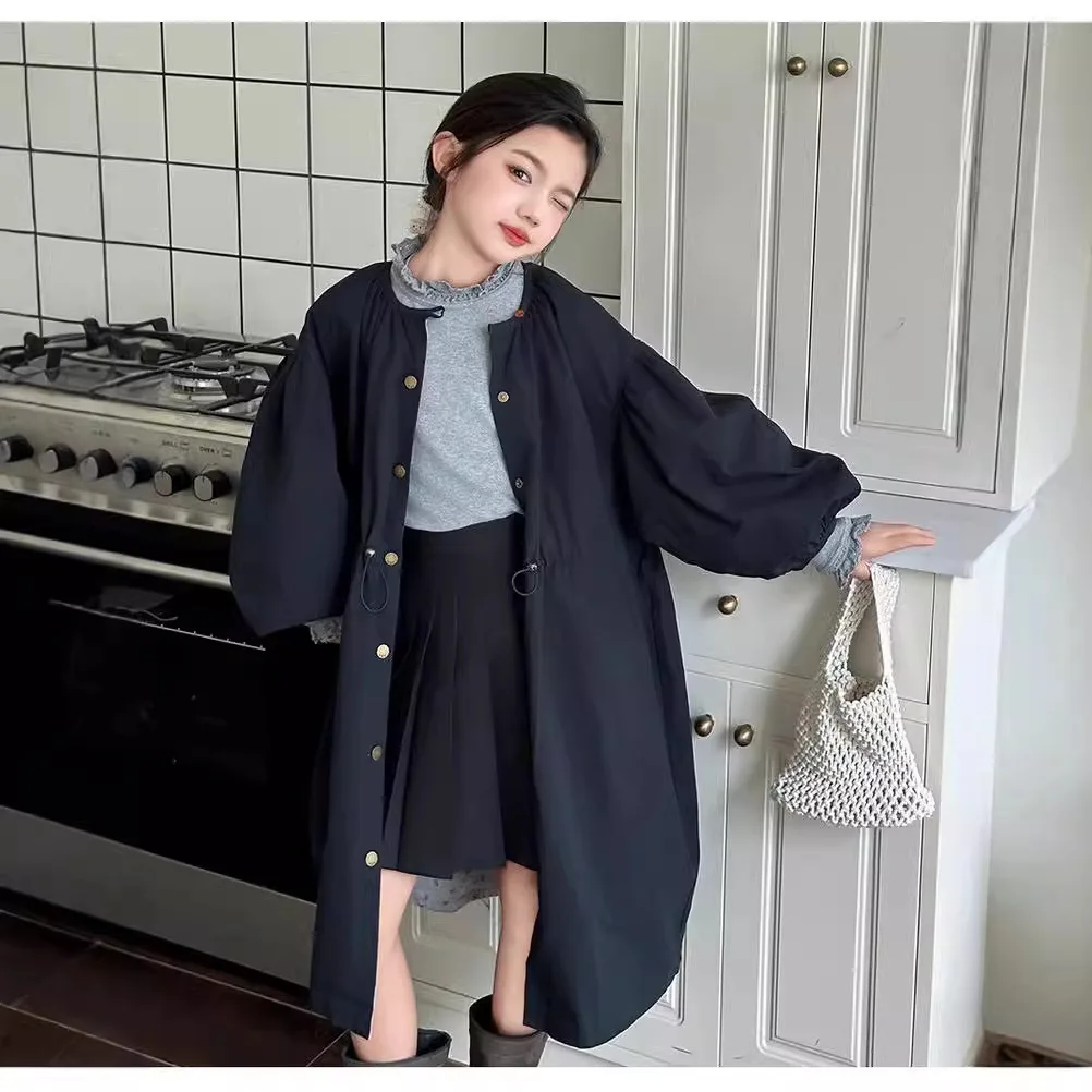 

Girls' autumn coat 2024 Spring and Autumn children's Korean style long waist jacket Princess style long coat