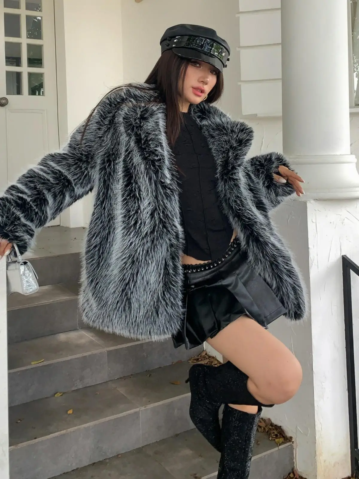 New Autumn and Winter Imitation Fur Coat Women's Lapel Long Fox Fur Coat Loose Casual Thickened Plush Coat