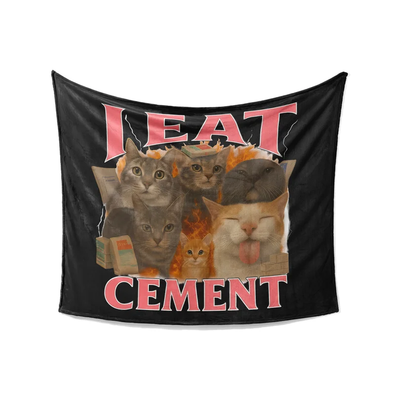 Gaslight Gatekeep Girlboss I Eat Cement Throw Blanket Funny Cat Meme Cat Lover Gift Gen-Z Soft Fleece Blanket for Couch Bedroom