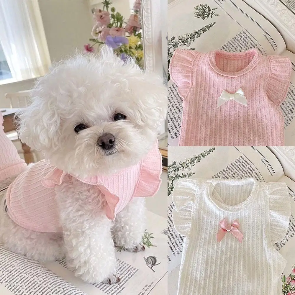 Cute Bow Dog Vest 2026 Dog Clothes Puppy Pullover Summer Pet Clothes Breathable Two-Legged Clothes Solid Color Cat Pet Products