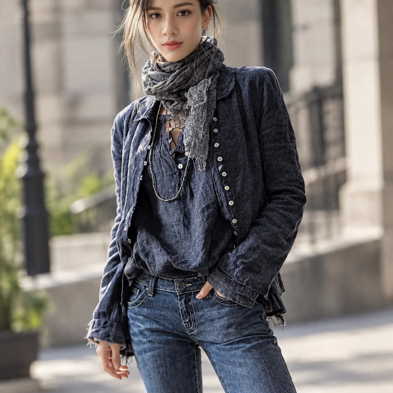 Button Front Coat Turn Down Collar Irregular Silhouette Streetwear with Notch Lapel Regular Sleeve Regular Length Women Coat