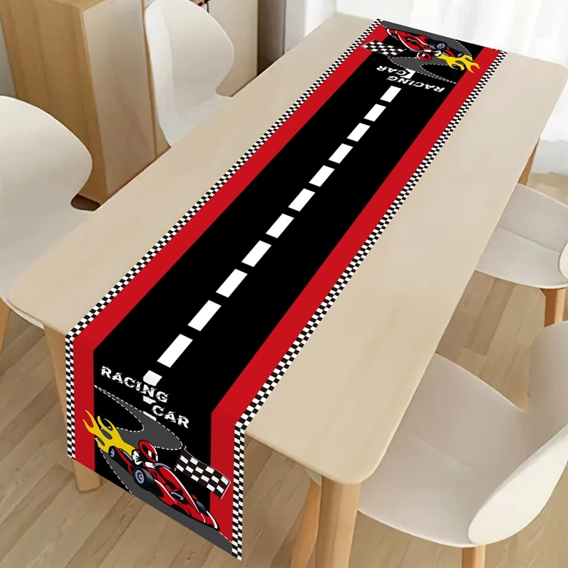 

1pc Racing Car Table Runner Black White Checkered Tablecloth Red Racetrack Table Covers Boy Race Car Themed Party Decoration