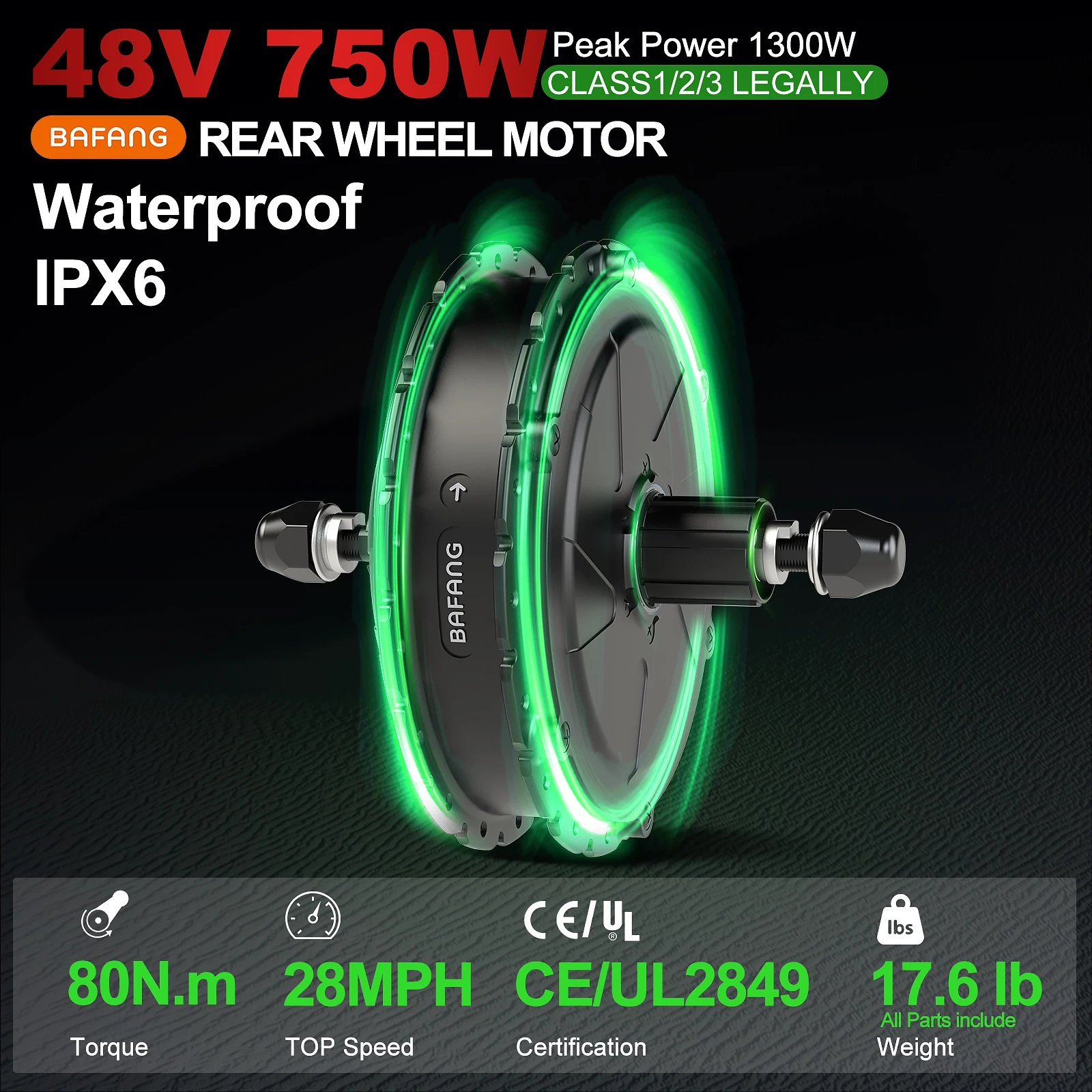 BAFANG 750W EBIKE Kit de conversión con batería: actualiza tu bicicleta regular a bicicleta eléctrica con motor de cubo trasero Peak 1300W