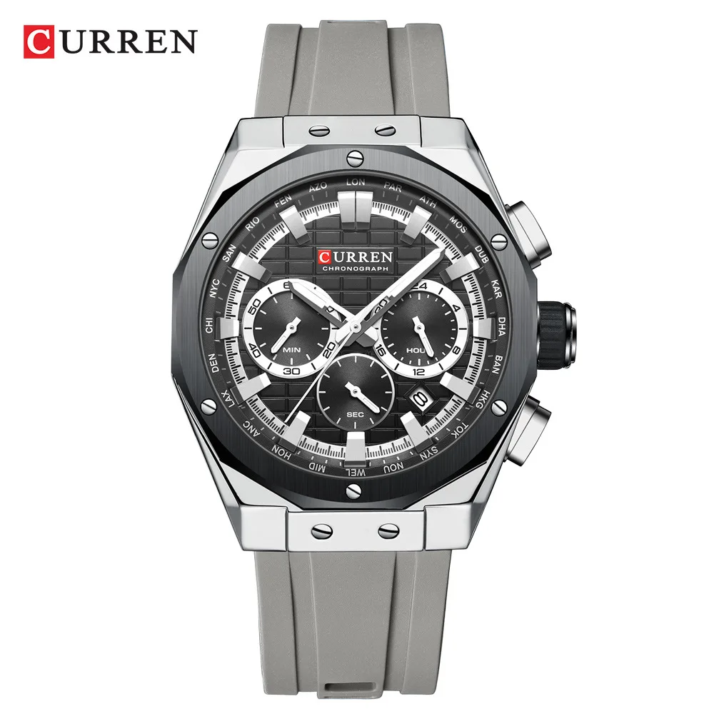 Curren 8464 Herren Quarzuhr im Freien Sport mode grün leuchtende Datum Chronograph Silikon armband Armbanduhr für männliche Uhr