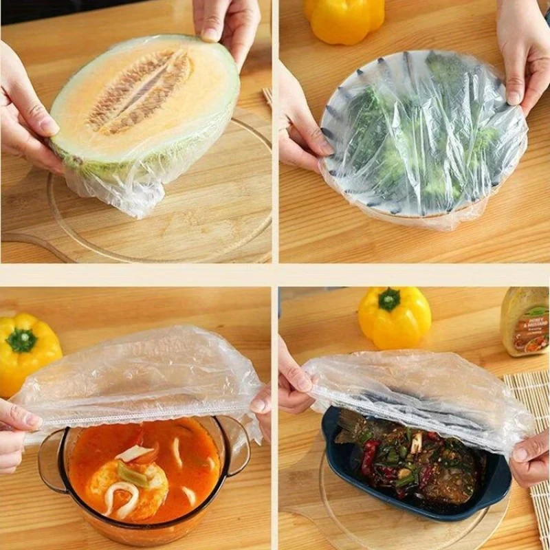 Reusable Elastic Food Covers - 100PCS Universal Stretchable Clear Adjustable Plastic Plate & Bowl Covers for Fresh Keeping Bads