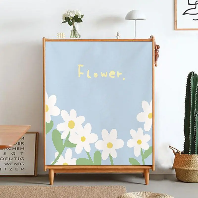 VIKAMA Cabinet Door Curtain Tulip Flower Print Dresser Cover for Kitchen TV Stand Cupboard Storage Cabinet Cover Nordic Home