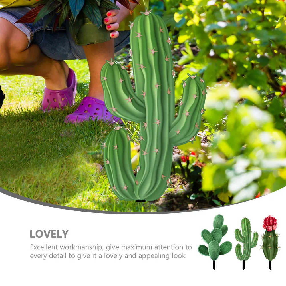

3pcs Cactus Yard nament Decorative Garden Inserts Outdoor Lawn L scaping Decoration Decoration Ground Stake SignFlower