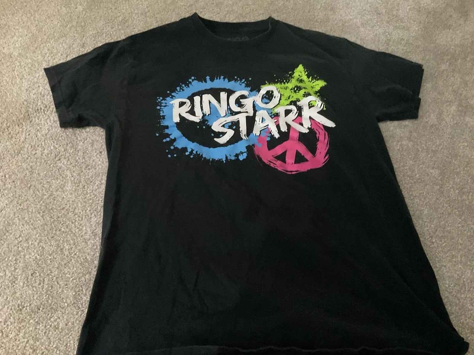 Vintage Ringo Starr Graphic Neon Peace Star Black Tour 2 Sides T Shirt medium