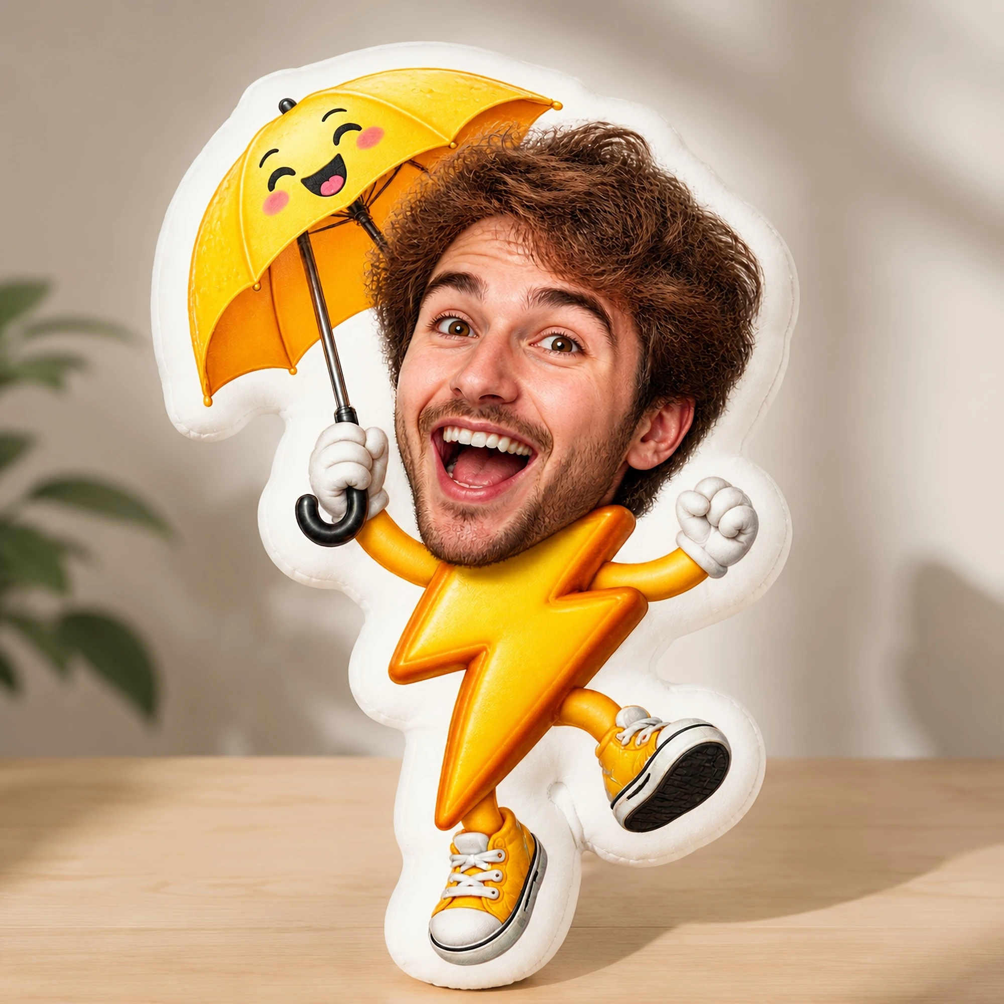 1pc Custom Double Sided Printed Funny Shaped Throw Pillow, Character Cushion with Umbrella and Lightning Design for Sofa and Bed