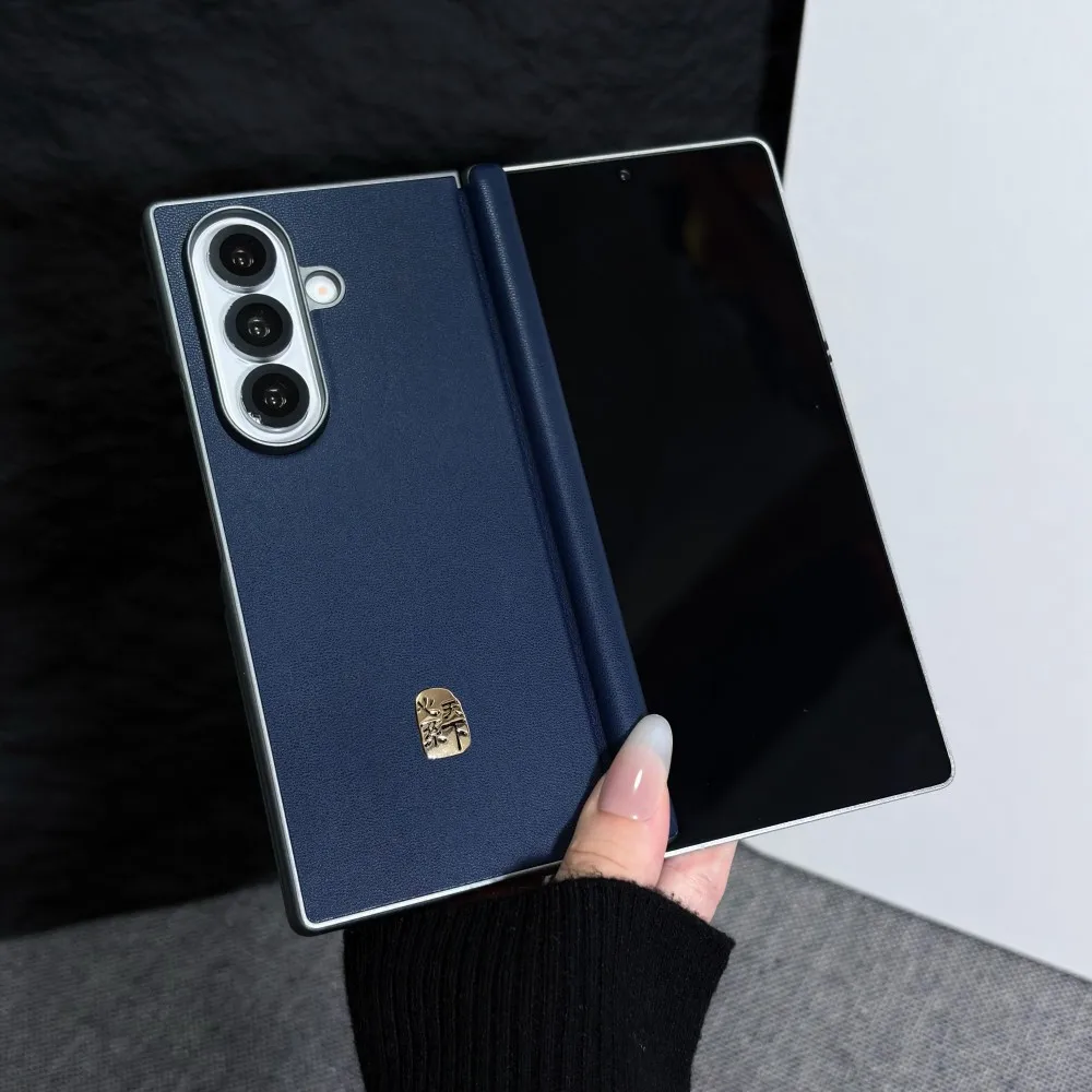 

Чехол для Samsung Galaxy Z Fold 7, роскошный чехол из искусственной кожи с двойной средней петлей, защитная задняя крышка, чехол для Samsung Z Fold7 Shell