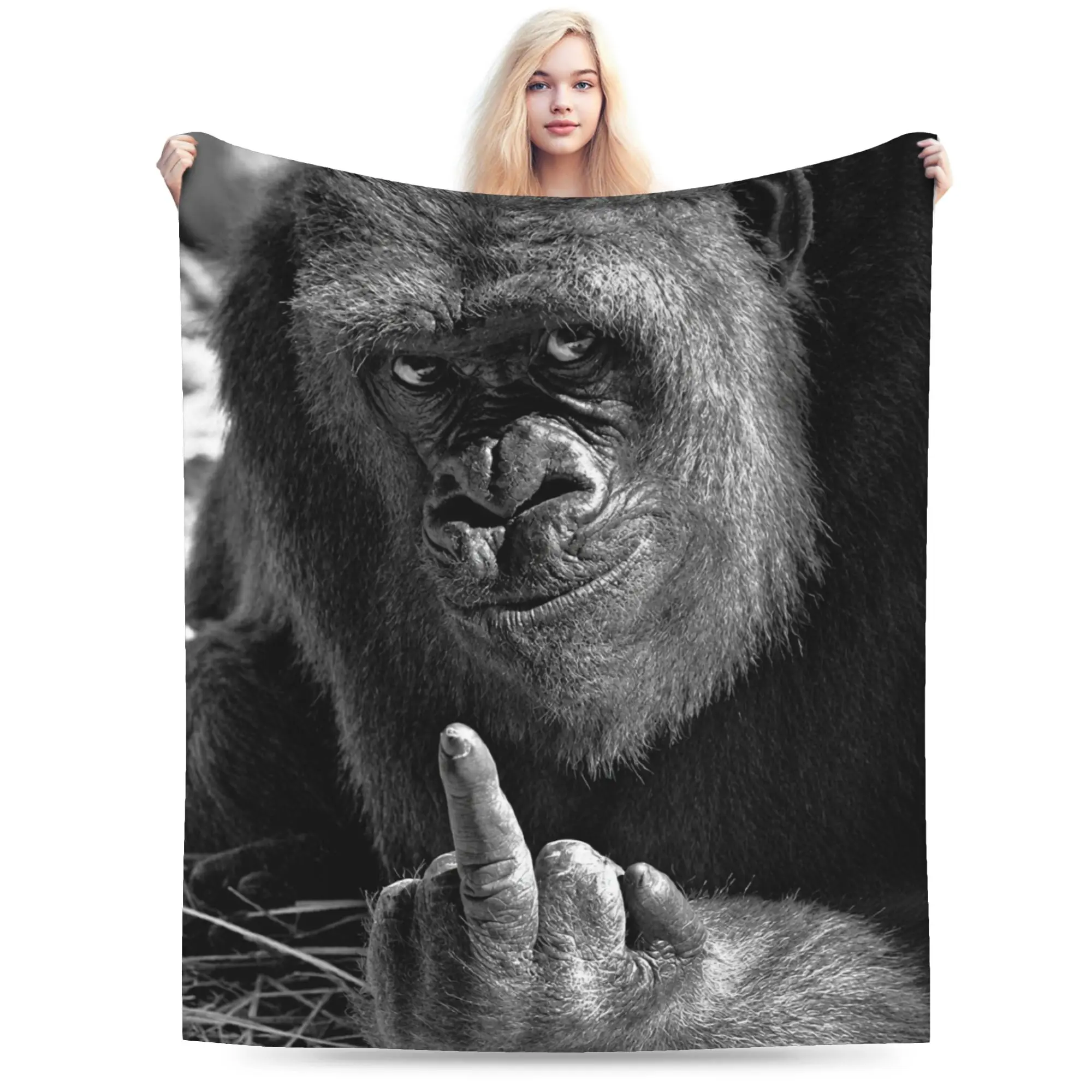 Gorilla Double Middle Finger Super Warm Blanket  Airplane Travel Plush Throw Blanket  Bedroom Flannel Bedspread Sofa Bed Cover