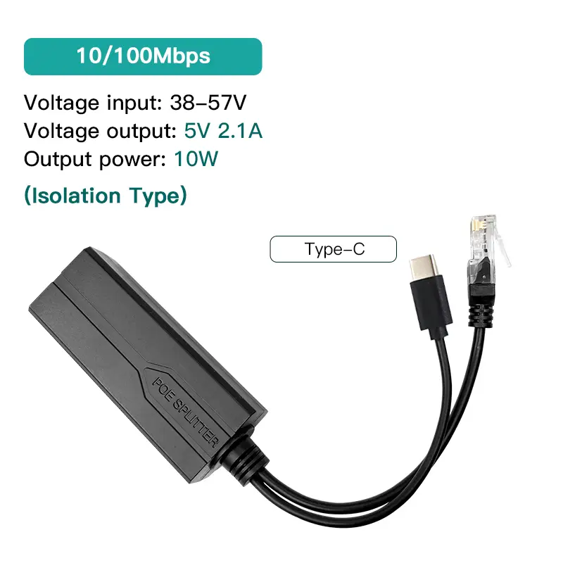 Standard POE Splitter 48V to 5V 12V 1.2A 2A Micro USB Type-C 100M/1000M POE Camera Injector Power Supply - Image 13