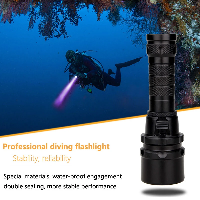 Professional UV Light Underwater Rechargeable 18650 Battery LED XPE Diving Flashlight 100M Torch Scuba 10W 365-395nm Lanterna