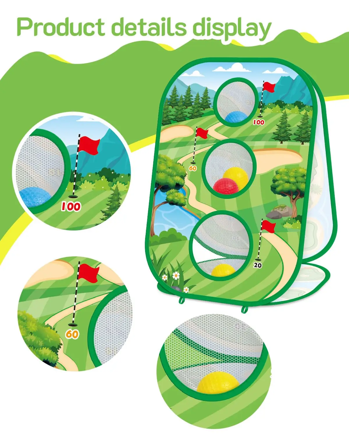 4 In 1 Kids Golf Games Set Golf Putting Practice Mat 3-Sided Golf Chipping Net with Club Kid Adults Multiple Modes Golf Practice