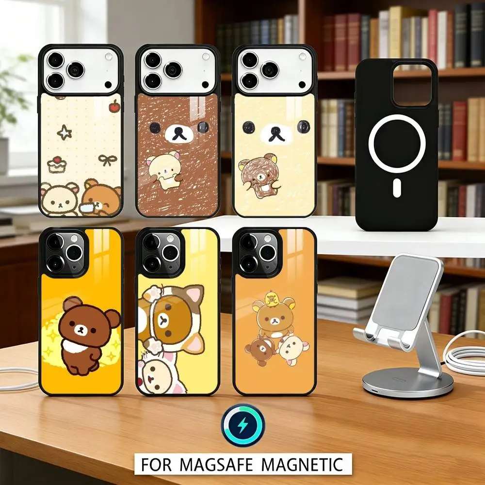 

1PC R-Relax K-kuma R-Rilakkuma Phone Case For iPhone 17,16,15,14,13,12,Pro,Max For Magsafe Magnetic Wireless Charging