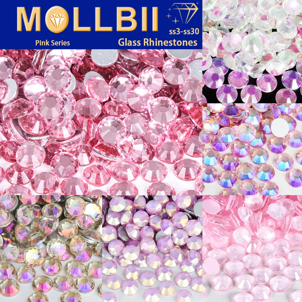 

MollBill SS3-SS30 Pink Series Non Hotfix Rhinestones Glitter Glass Flatback Crystals Stone DIY Nail Charms Strass Стразы 네일파츠