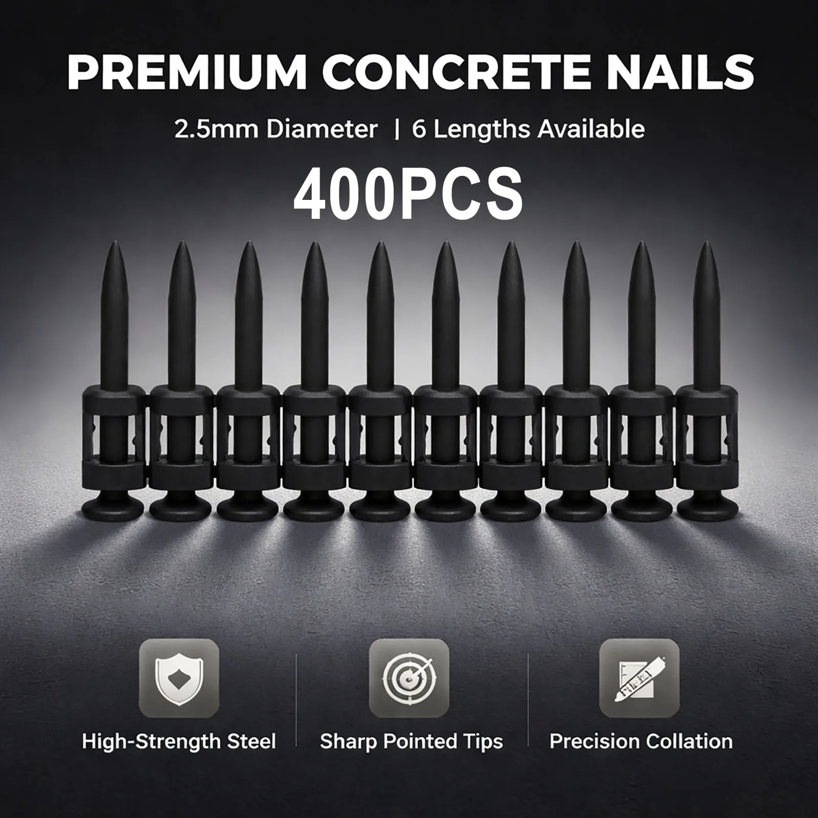 

400PCS Steel Drive Pins for Gas Actuated Tools 2.9mm Concrete Nails 19/22/25/27/32/38mm High Strength Masonry Wall Fastening