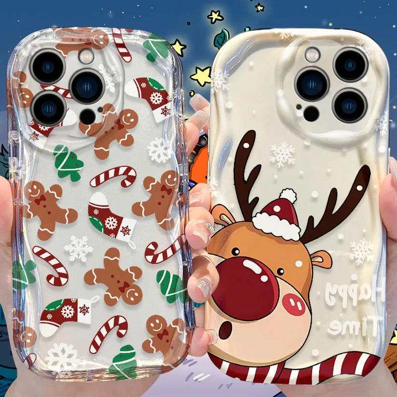 Santa Claus Christmas Pattern 3D Wave Phone Case For OPPO Reno 12 11 F 8 T 7 Z 6 5 4 Pro F23 F11 F9 4G 5G Soft Silicone Cover