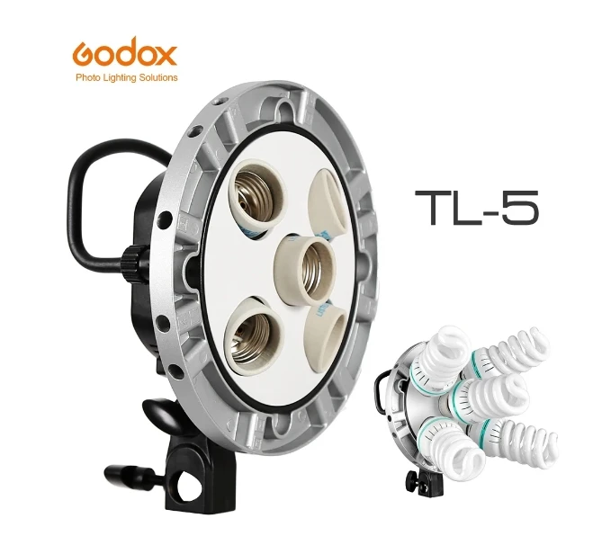 

Godox Photo Studio TL-5 5in1 E27 Socket Tricolor Bulb Light Lamp Head Multi-Holder for Camera Photography Lighting