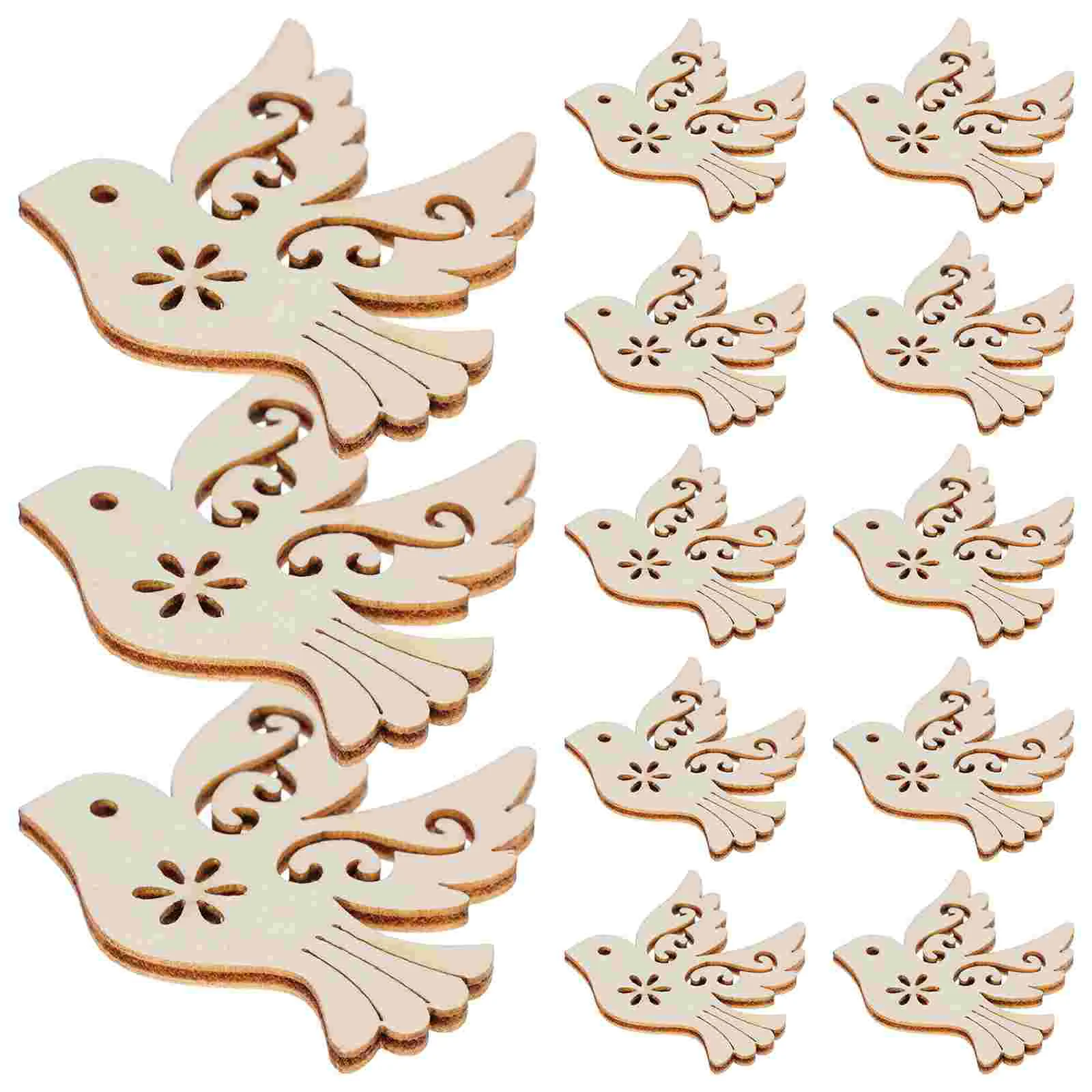 50 Pcs Peace Dove Accessories Hanging Blank Wooden Pendant Hollow Pigeon Chips Label Decorative Slices Unfinished