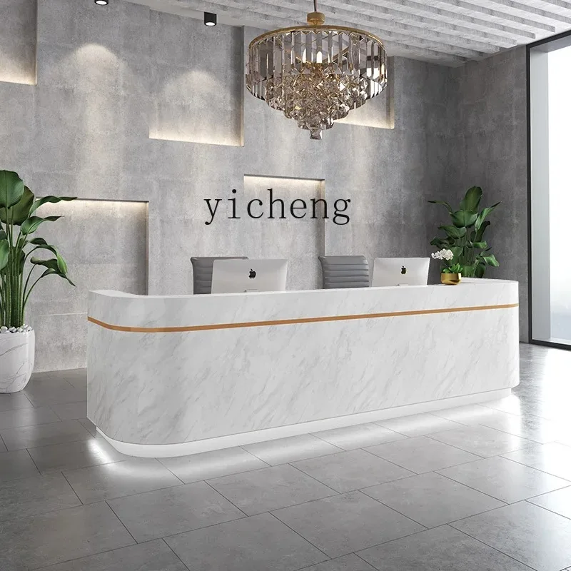 Gz-21 Imitation Marble Pattern Company Front Desk Reception Desk Curved Front Cabinet Welcome Desk