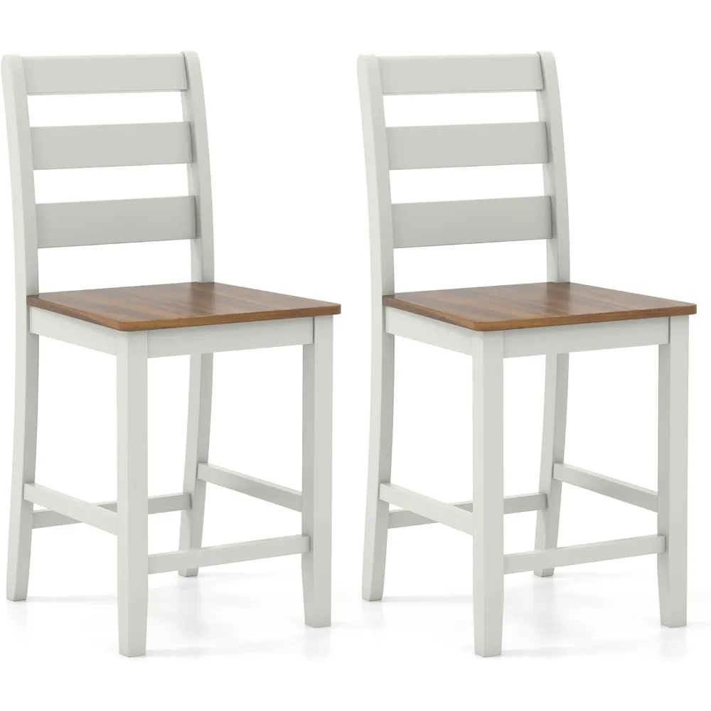 

Set of 2 Counter Height Chairs, 24'' Wooden Bar Stools with Back Support, Footrest, Acacia Wood Legs, Mid Century Modern Island