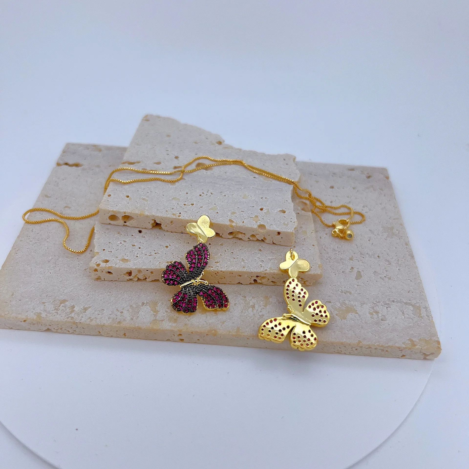LJRIVER 1Pcs Butterfly Pendant for DIY Necklace Jewelry Making Accessorie Copper Gold Plated Micro Inlay Zircon Wholesale