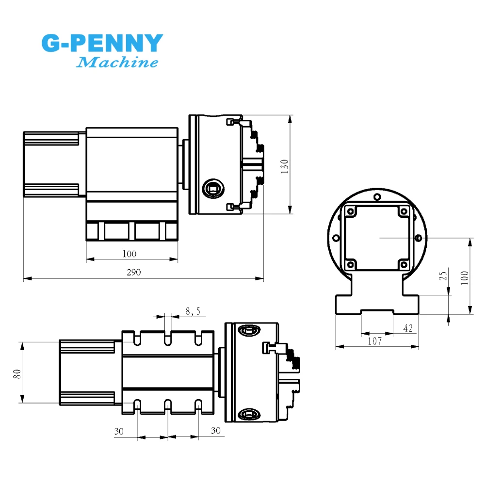 

Customize Nema34 3/4Jaw 130mm CNC 4th Axis CNC Dividing Head/Rotation Axis/A Axis Kit & Tailstock For CNC Machine
