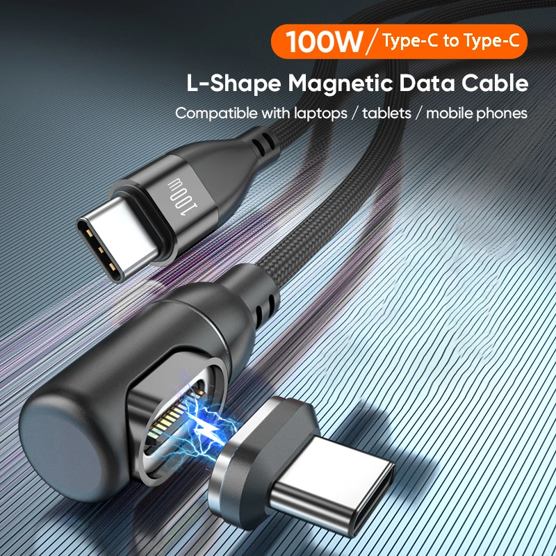 Cable de datos para teléfono móvil tipo c a tipo c 100W 5A carga rápida cargador magnético de 90 grados USB-C adecuado para MacBook Samsung OPPO