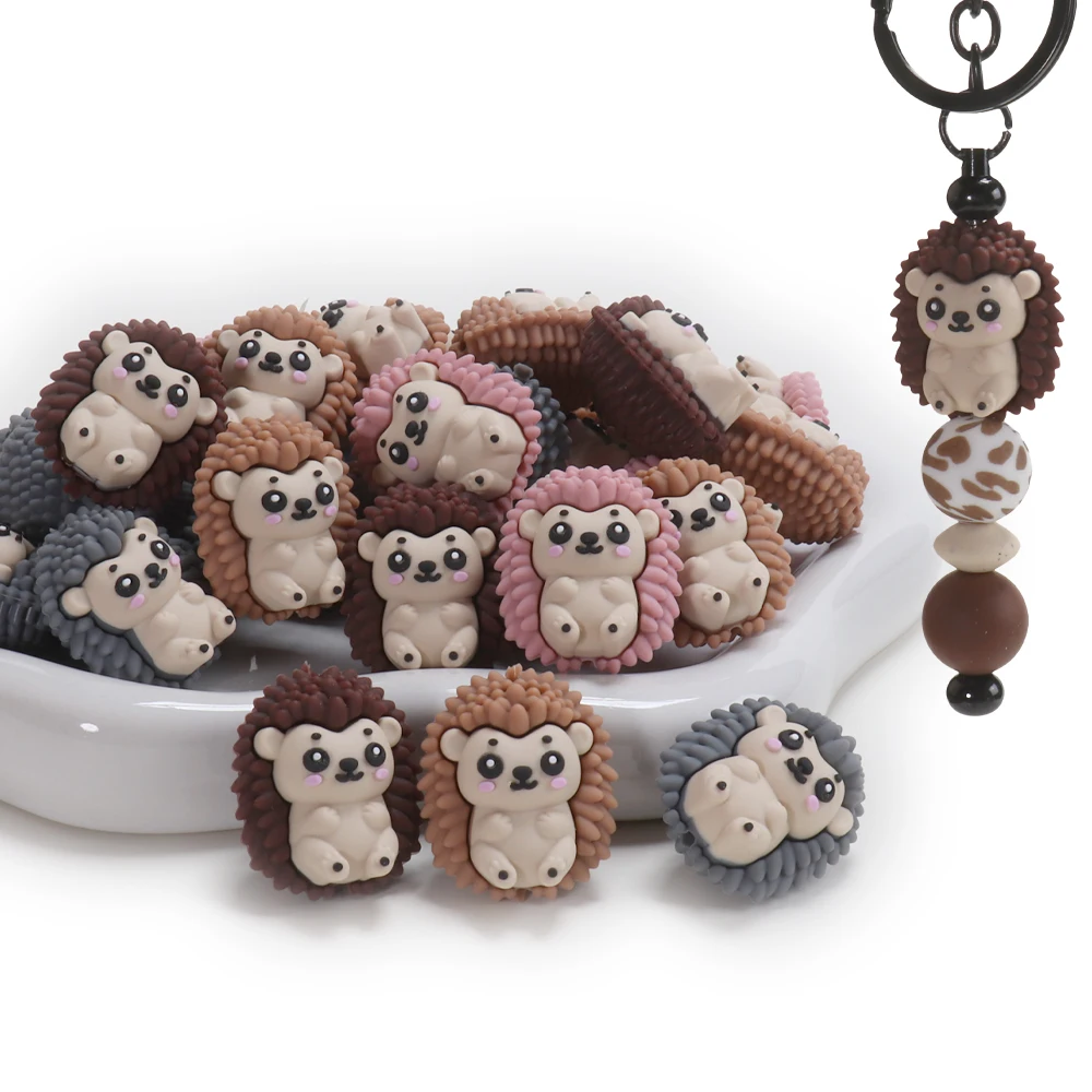 

8pcs 3D Silicone Focal Beads With Hedgehog Cute Animal Charm Beads For Keychain Making Pen Accessories DIY Crafts Decorations