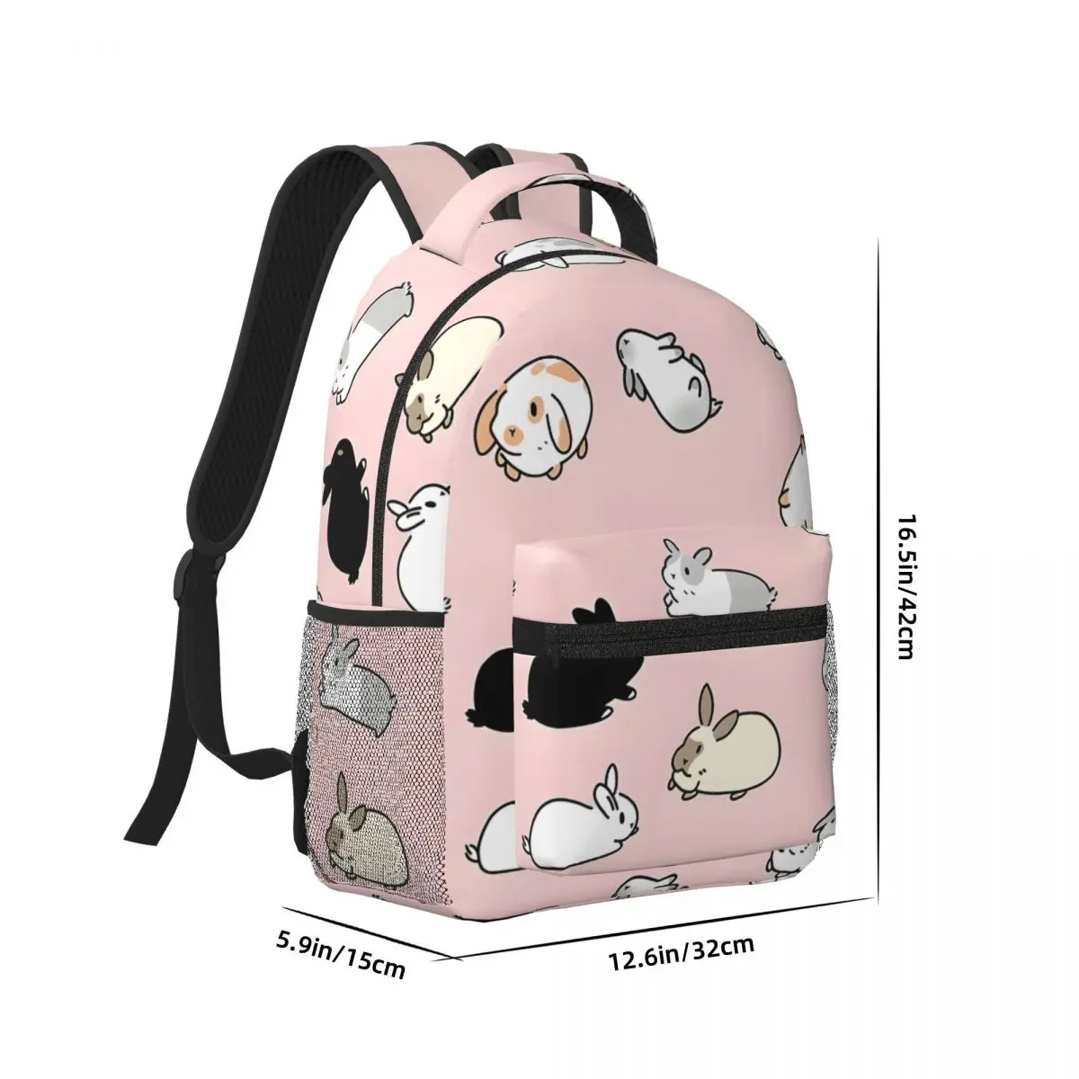 Coelhos do coelho impresso Schoolbag, leve, casual, escola, exterior, compras, escritório, 17"