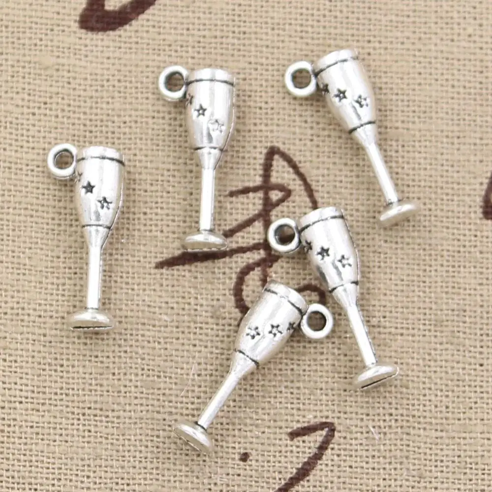 30pcs Charms Champagne Flutes Wine Glass 20x5mm Antique Bronze Silver Color Plated Pendants Making DIY Handmade Tibetan Jewelry