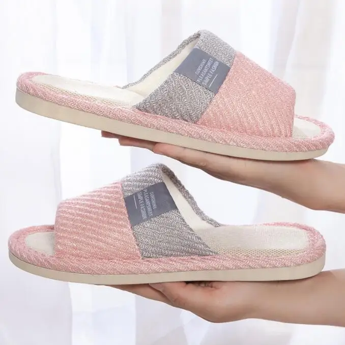 New Women Indoor Slippers Corduroy Floor Flat Shoes Comfort Anti-slip Home Linen Slipper Unisex Woman Men House Cotton Slides