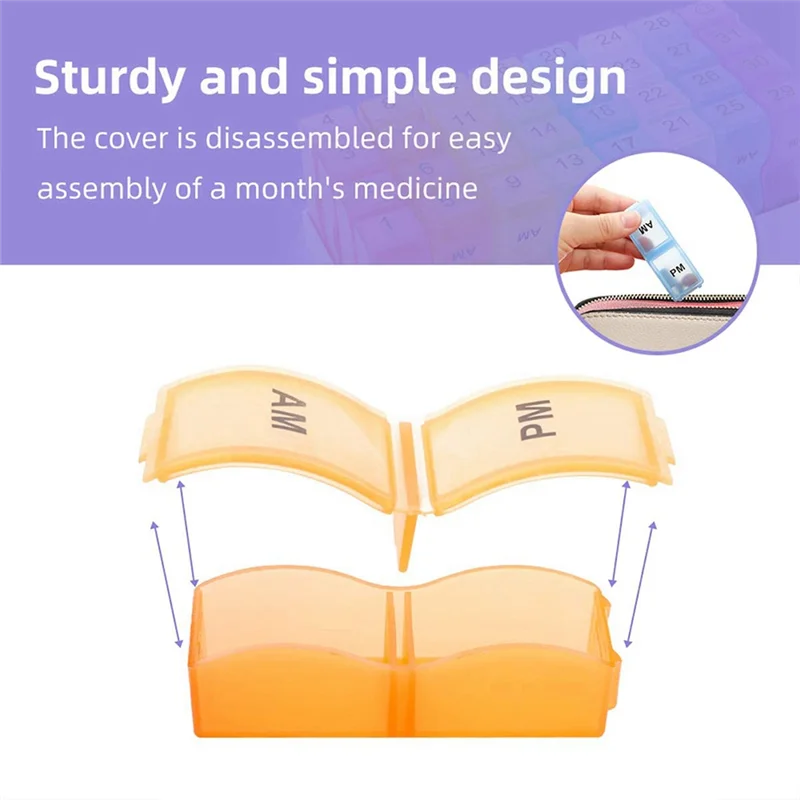 منظم حبوب الدواء الشهري N98R مرتين في اليوم، علبة حبوب منع الحمل لمدة 31 يومًا، مقصورات صغيرة لحمل الفيتامينات ومنظم أدوية السفر